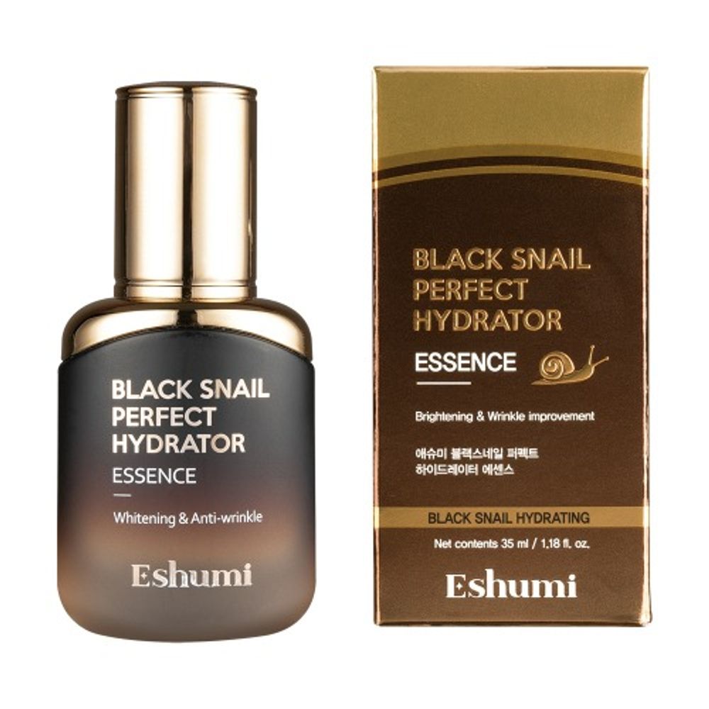 [ESHUMI] Black Snail Perfect Hydrator Essence 35ml – 3X Mucin for Wrinkle Care, Elasticity & Brightening with Adenosine & Niacinamide - Made in Korea